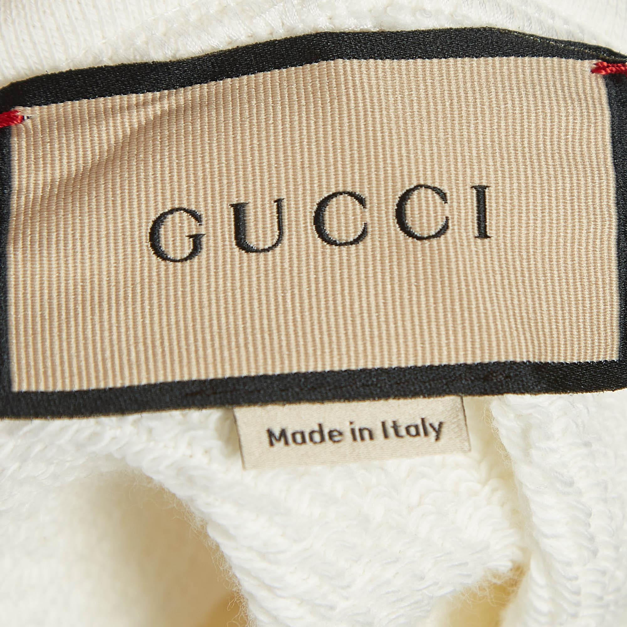 Women's Gucci White Cotton Strawberry Print Embellished Hoodie XS