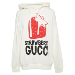 Gucci White Cotton Strawberry Print Embellished Hoodie XS