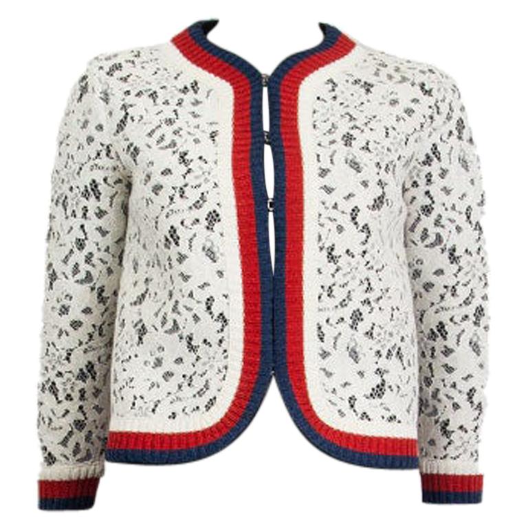 GUCCI white cotton & viscose LACE WEB CROPPED 3/4 Sleeve Jacket XS For Sale