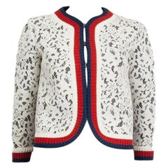 GUCCI white cotton & viscose LACE WEB CROPPED 3/4 Sleeve Jacket XS