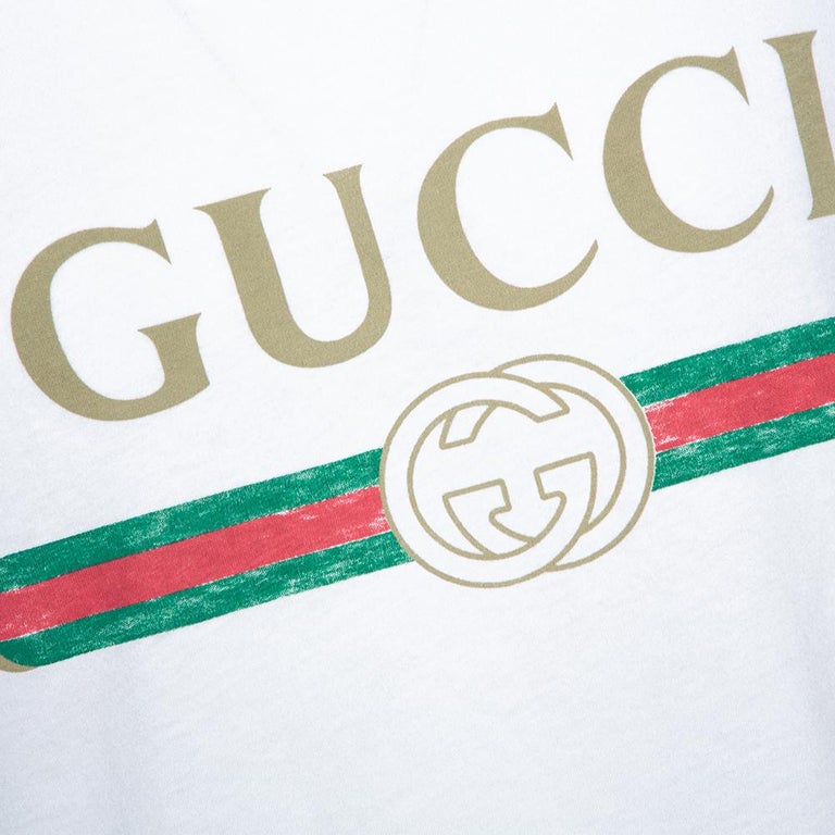 Gucci White Cotton Washed Out Logo Print T Shirt M at 1stDibs | gucci t ...