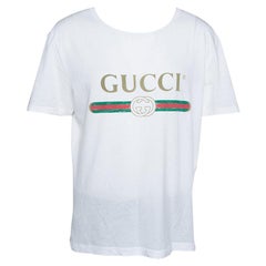 Gucci White Cotton Washed Out Logo Print T Shirt M