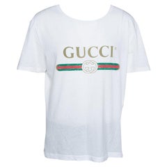 Gucci T-shirt blanc imprimé logo délavé M