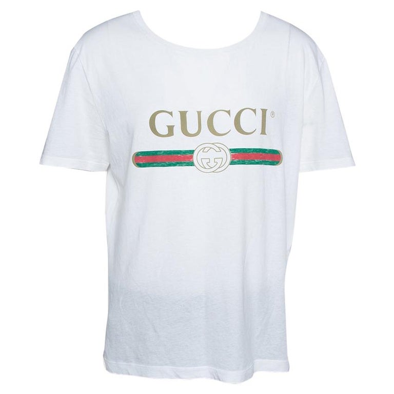 Gucci White Cotton Washed Out Logo Print T Shirt M at 1stDibs | gucci t ...