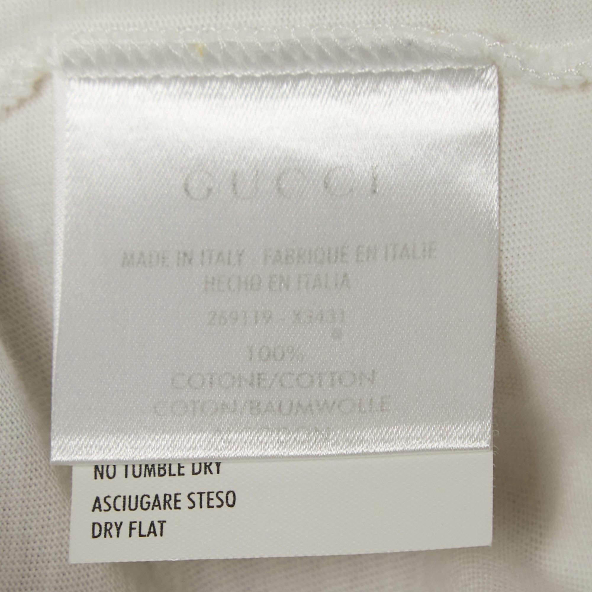 Gray Gucci White Cotton Web Stripe Detailed Polo T-Shirt S