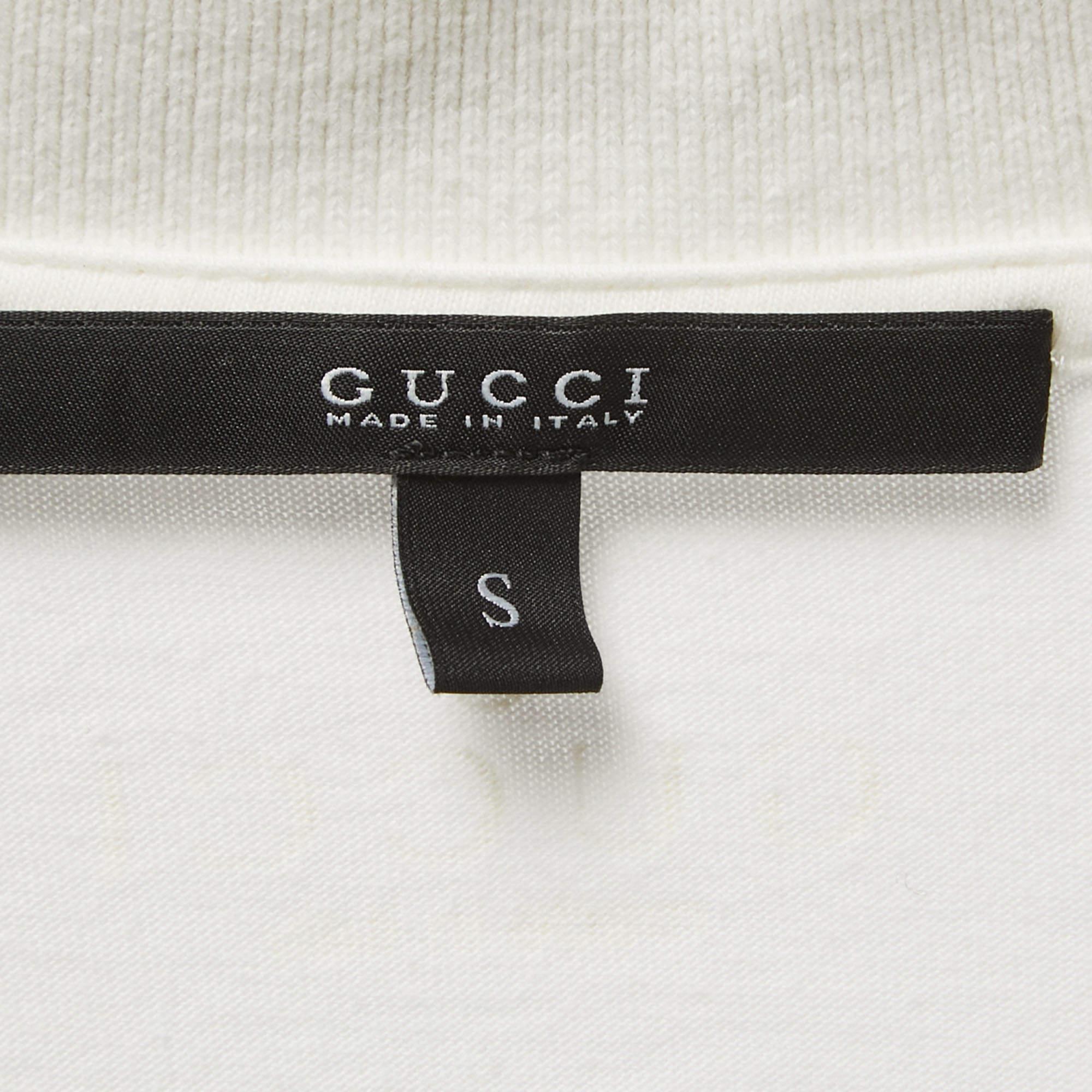 Gucci White Cotton Web Stripe Detailed Polo T-Shirt S In Good Condition In Dubai, Al Qouz 2