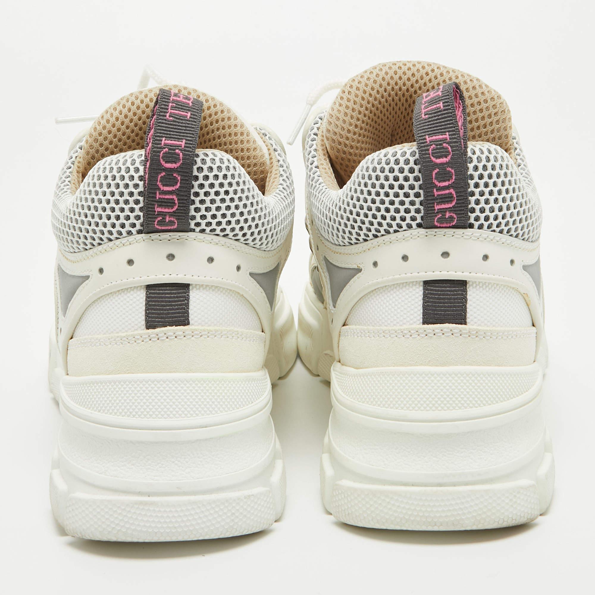 Gucci White/Cream Canvas Leather Flashtrek Sneakers Size 39.5 For Sale 3