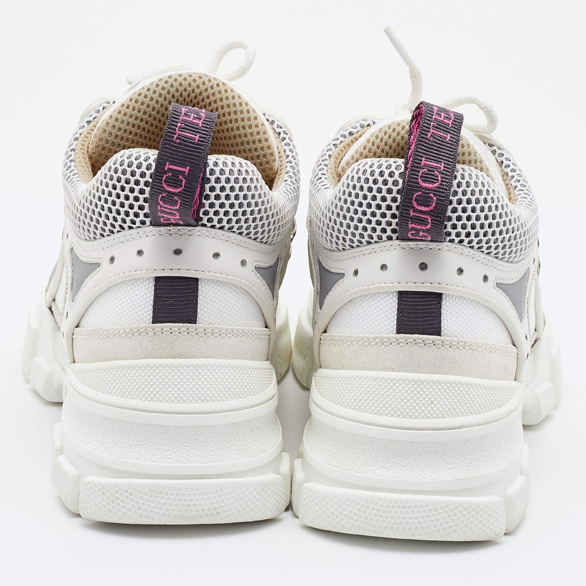 Gucci White/Cream Mesh and Leather Flashtrek Sneakers Size 37 In Good Condition In Dubai, Al Qouz 2