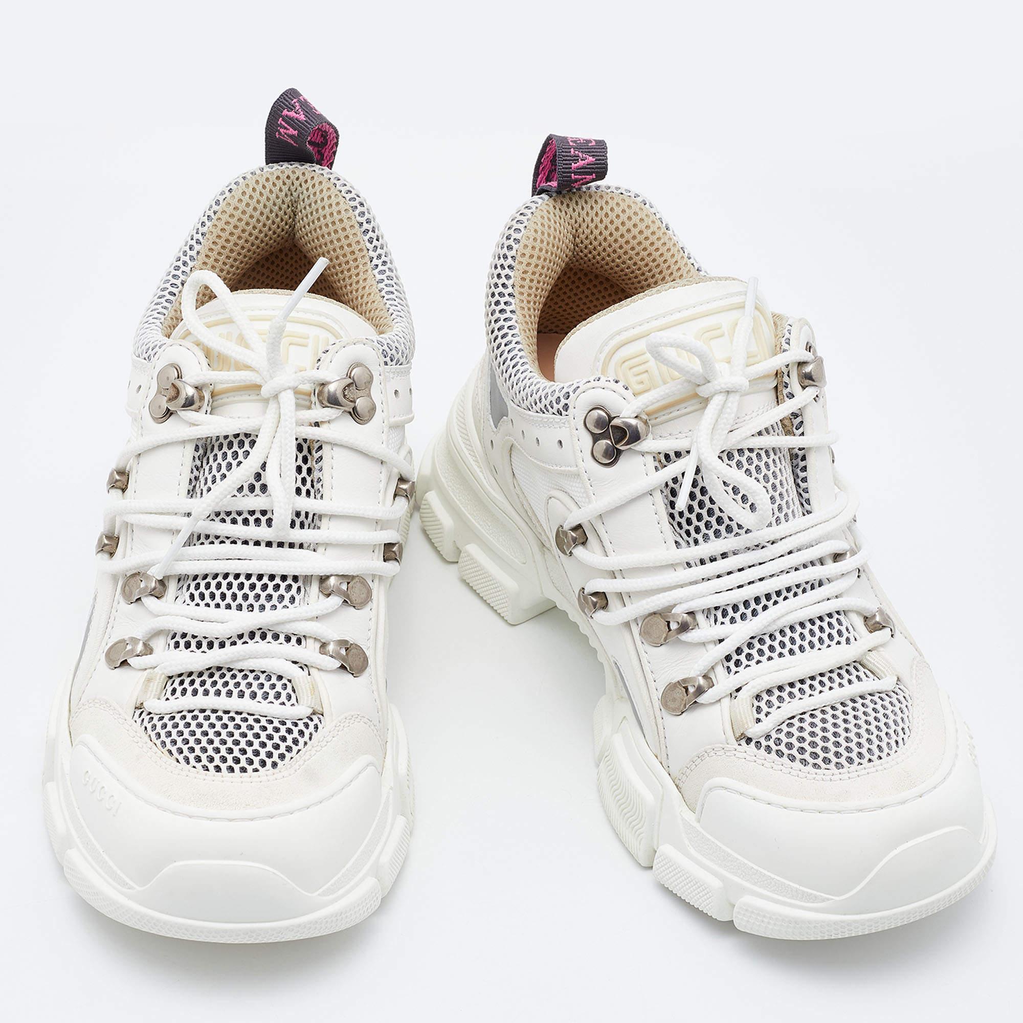 Gucci White/Cream Mesh and Leather Flashtrek Sneakers Size 37 1