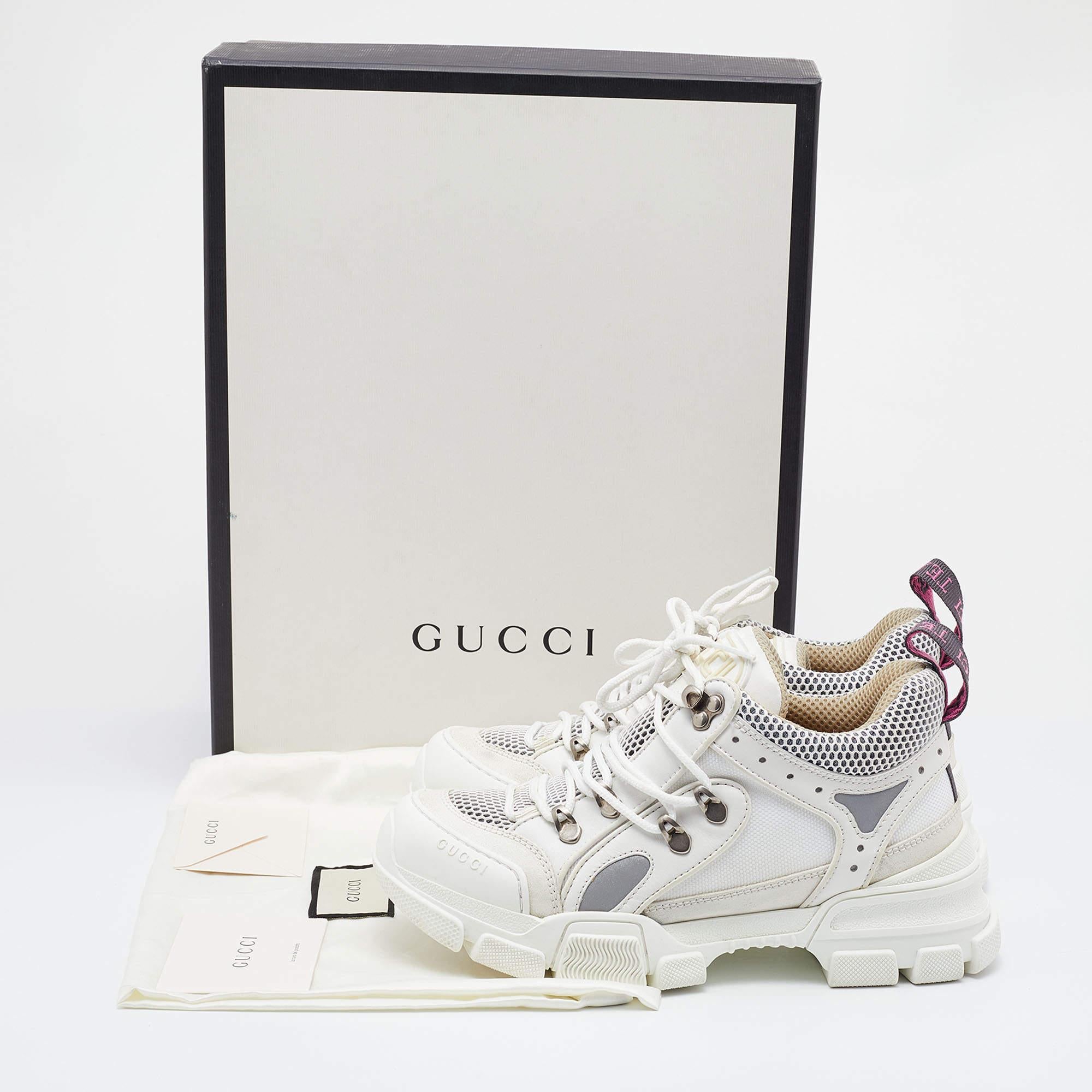 Gucci White/Cream Mesh and Leather Flashtrek Sneakers Size 37 2