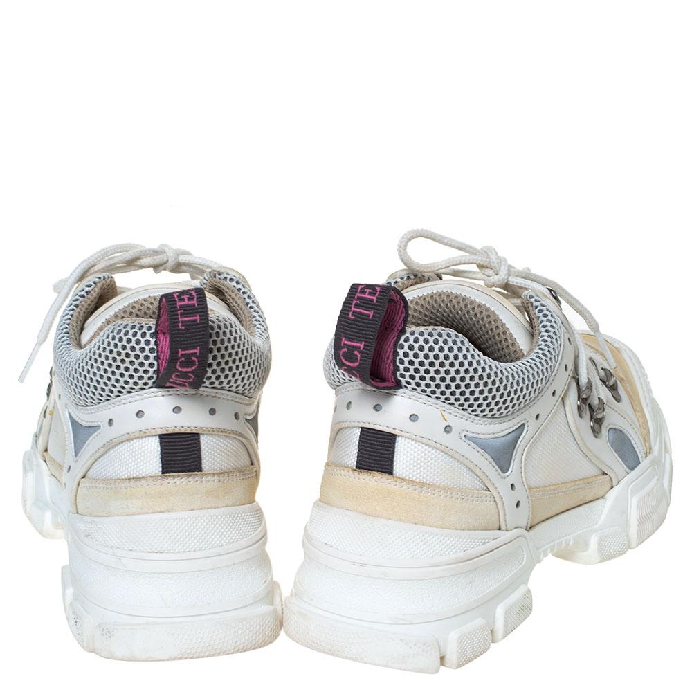 Gucci White/Cream Mesh and Leather Flashtrek Sneakers Size 37 In Good Condition In Dubai, Al Qouz 2