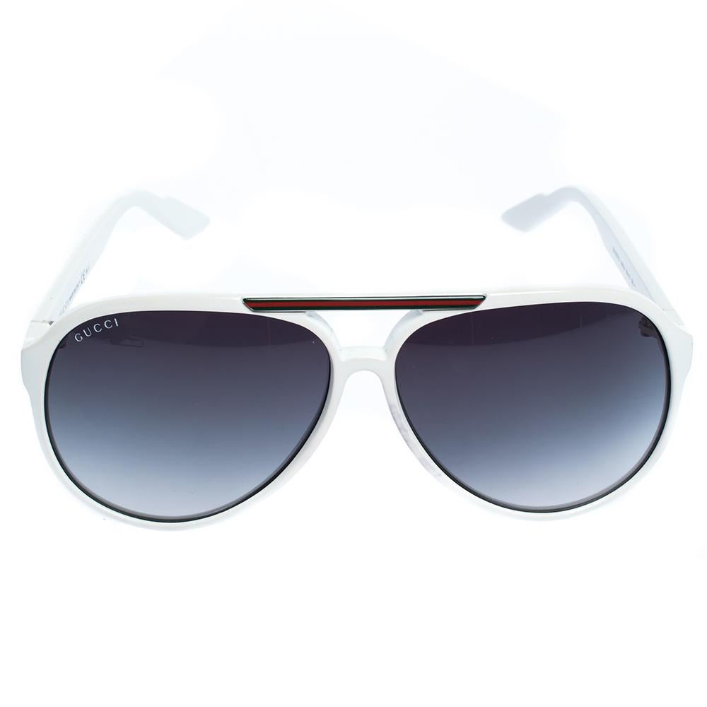 The white stylish frame with Web detailing on the temples makes these sunglasses a high-fashion accessory that you must own. From the house of Gucci, the pair will look best with your statement outfits.

Includes:Original Case
