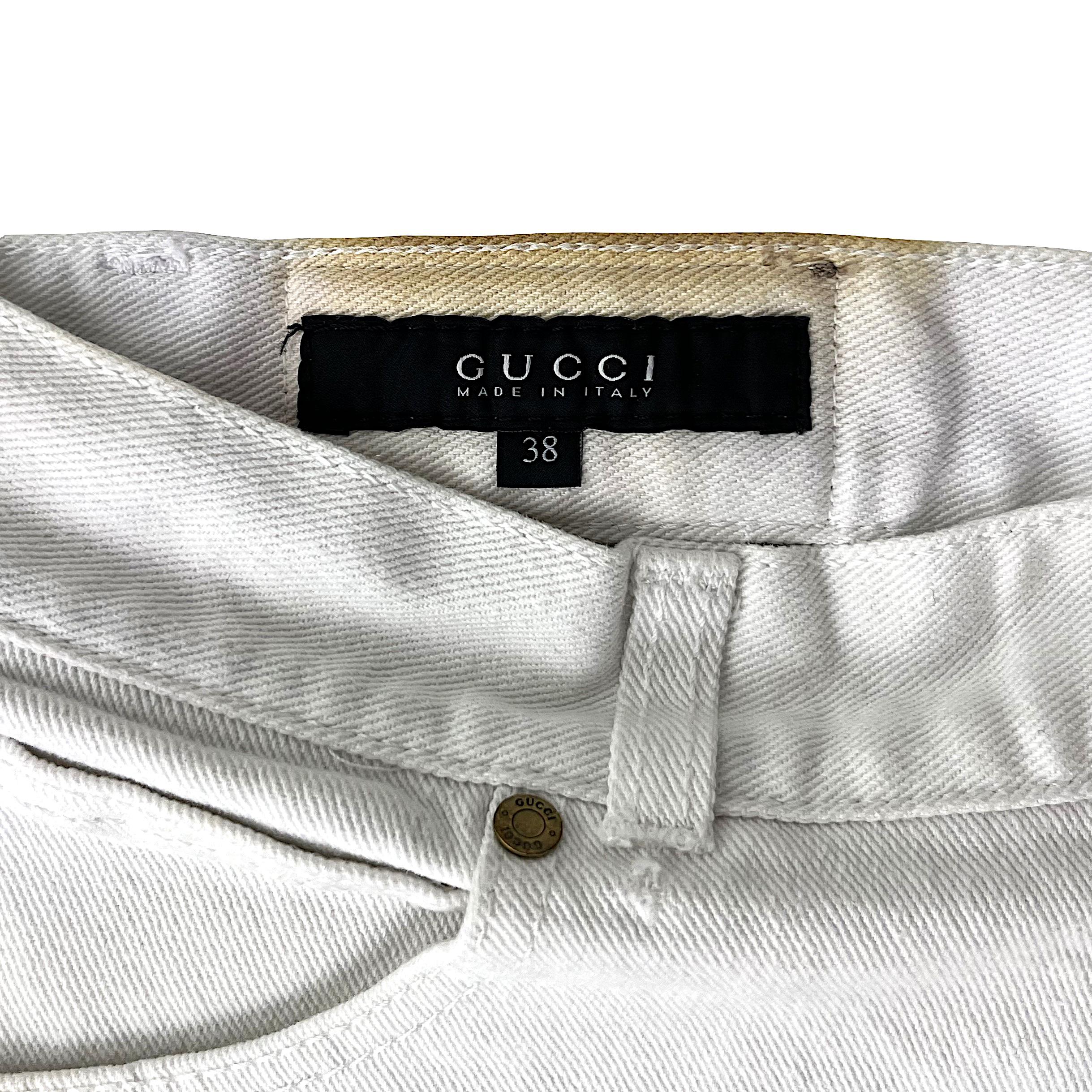 Women's GUCCI - White Denim Low-Waist Hot Pants Embroidered with Anchor  Size 2US 34EU