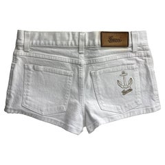 GUCCI - White Denim Low-Waist Hot Pants Embroidered with Anchor Size 2US 34EU