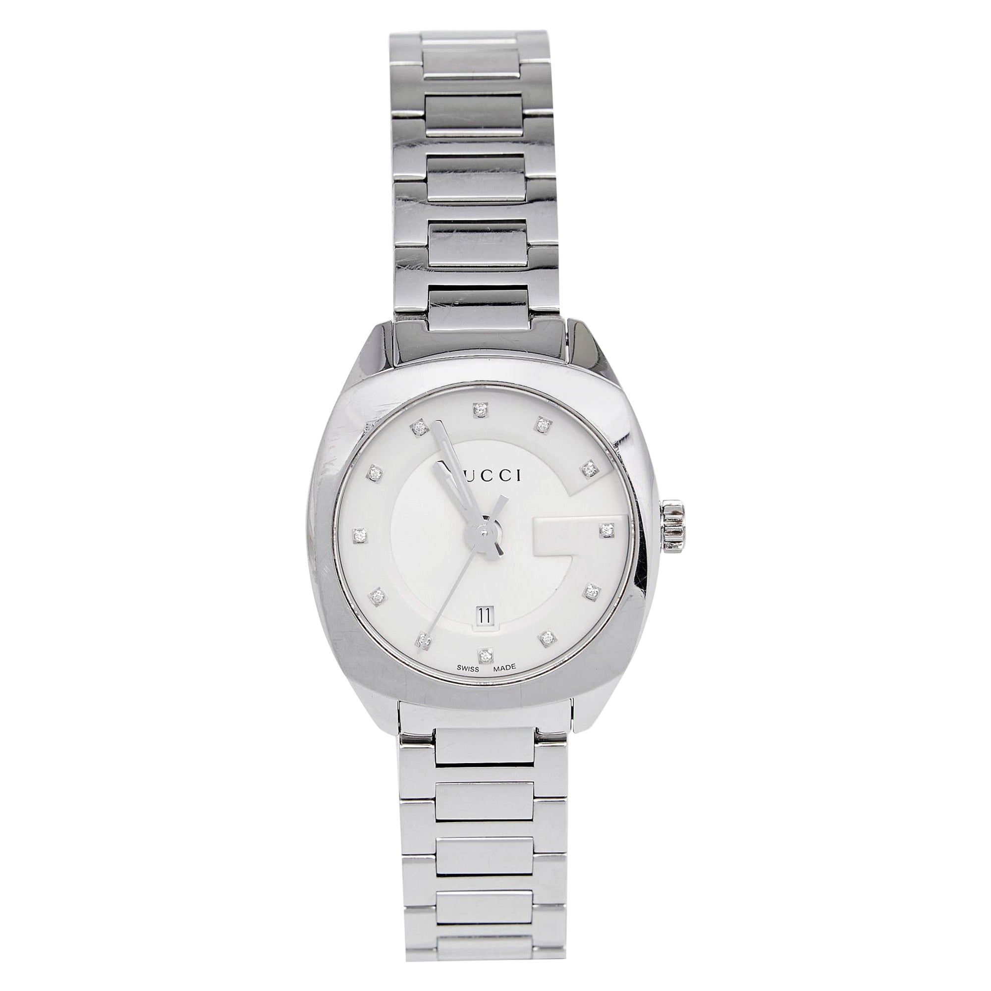 Gucci White Diamond Stainless Steel GG2570 YA142504 Women
s Wristwatch 29 mm