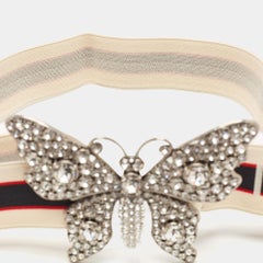 Gucci White Elastic Band Crystals Embellished Butterfly Waist Belt 80CM