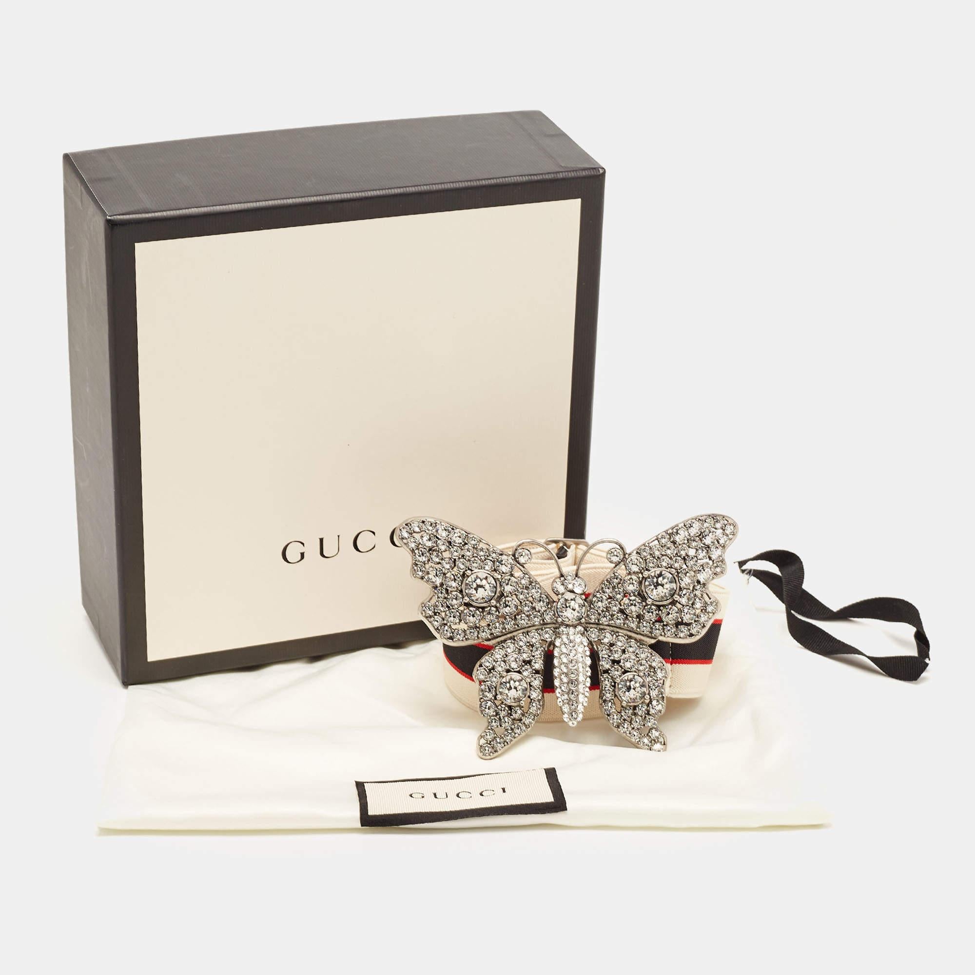 Gucci White Elastic Band Crystals Embellished Butterfly Waist Belt 80CM 2