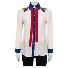 Gucci White Embroidered Straight Blouse - Size M