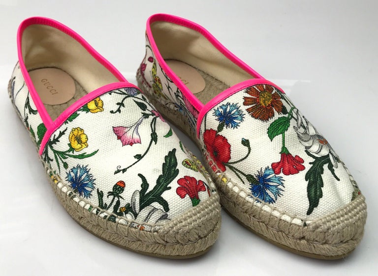 Gucci White Espadrille w/ floral pattern-38 at 1stDibs