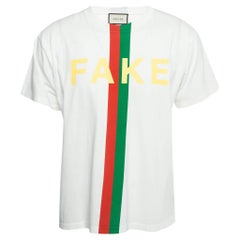Gucci White Fake Not Print Cotton Crew Neck T-Shirt XS