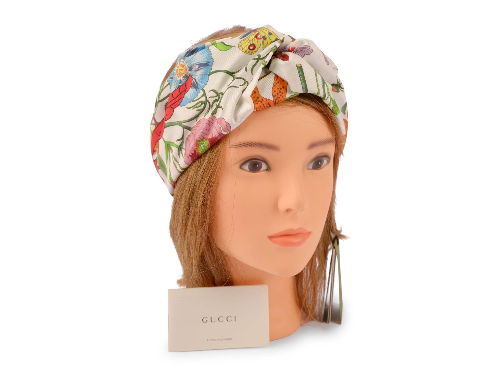 Gucci White Flora Silk Headband Medium NEW
