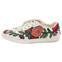 Gucci White Floral Embroidered Leather Ace Low Top Sneakers Size 36