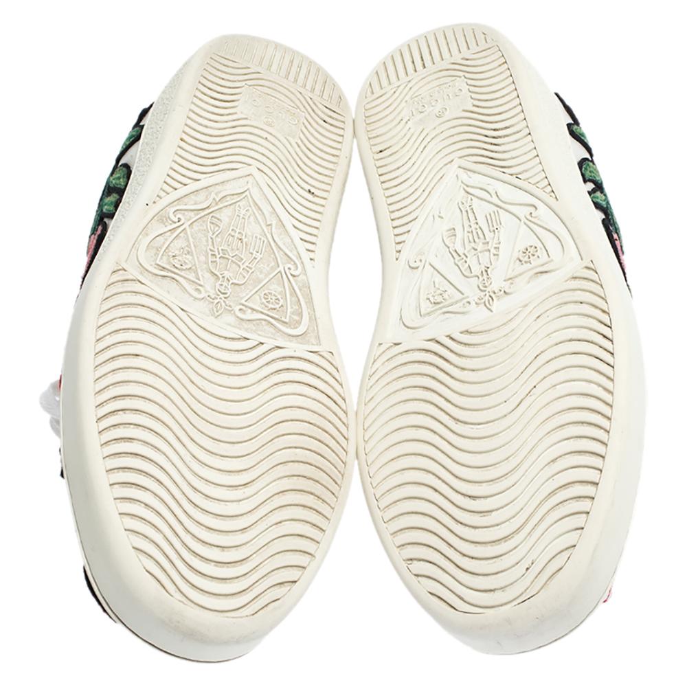 Gucci White Floral Embroidered Leather Ace Low Top Sneakers Size 37 2