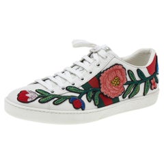 Gucci White Floral Embroidered Leather Ace Low Top Sneakers Size 38