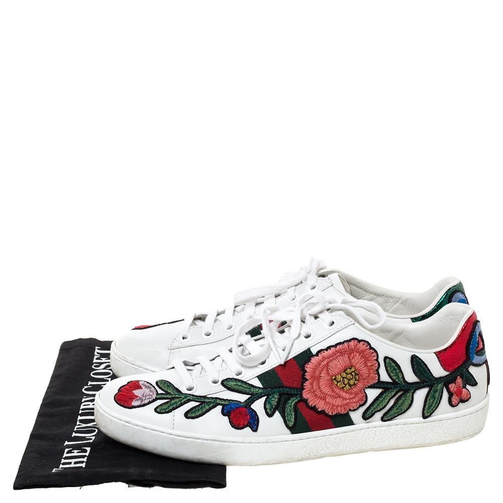 Gucci White Floral Embroidered Leather Ace Low Top Sneakers Size 38.5 3
