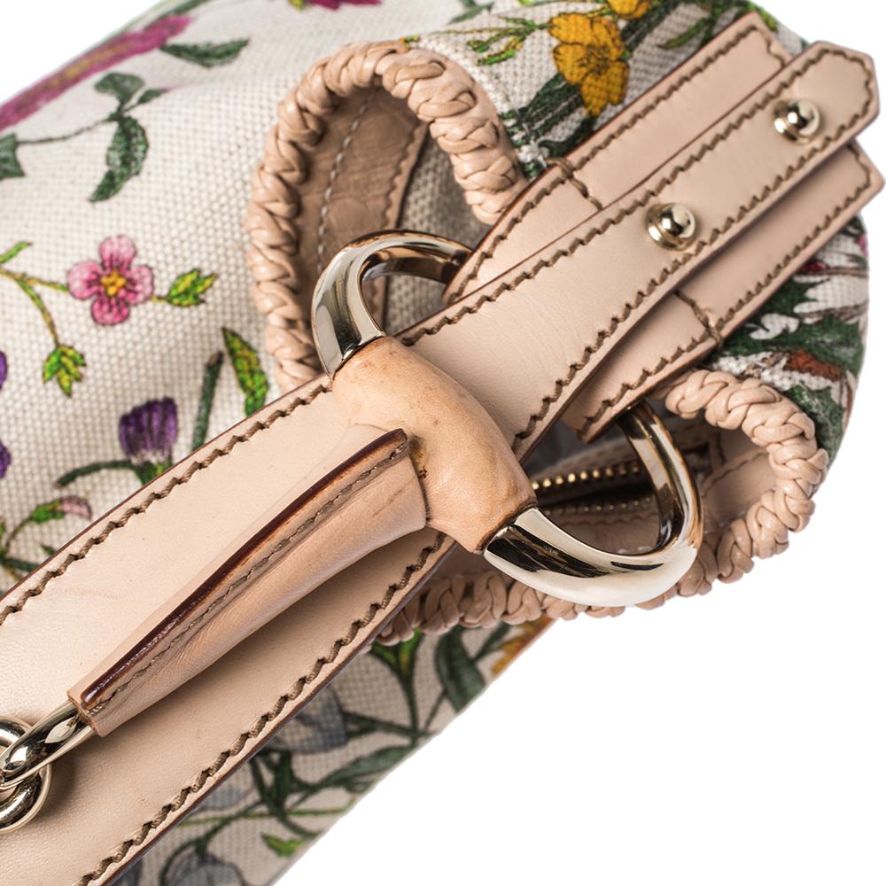 Women's Gucci White Floral Print Canvas and Leather Small Horsebit Hobo