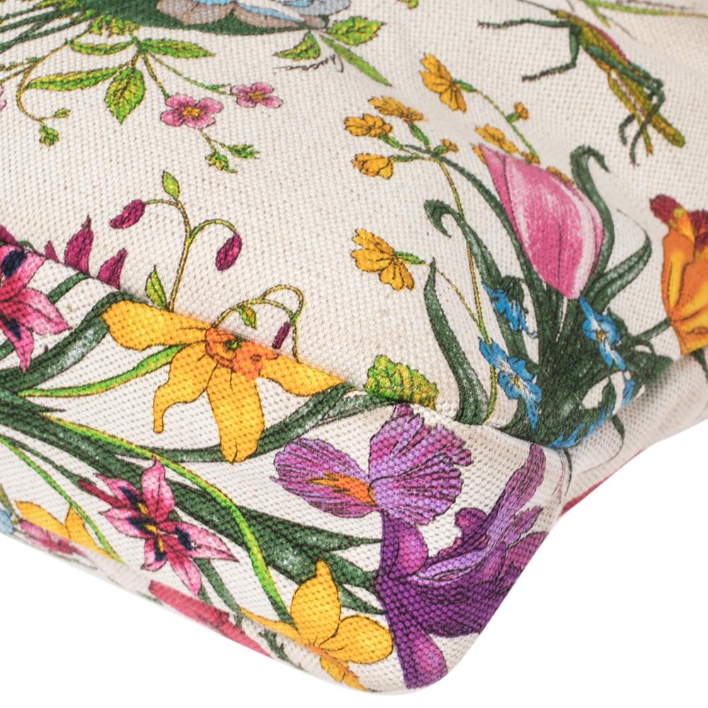 Gucci White Floral Print Canvas und Leder Small Horsebit Hobo 4