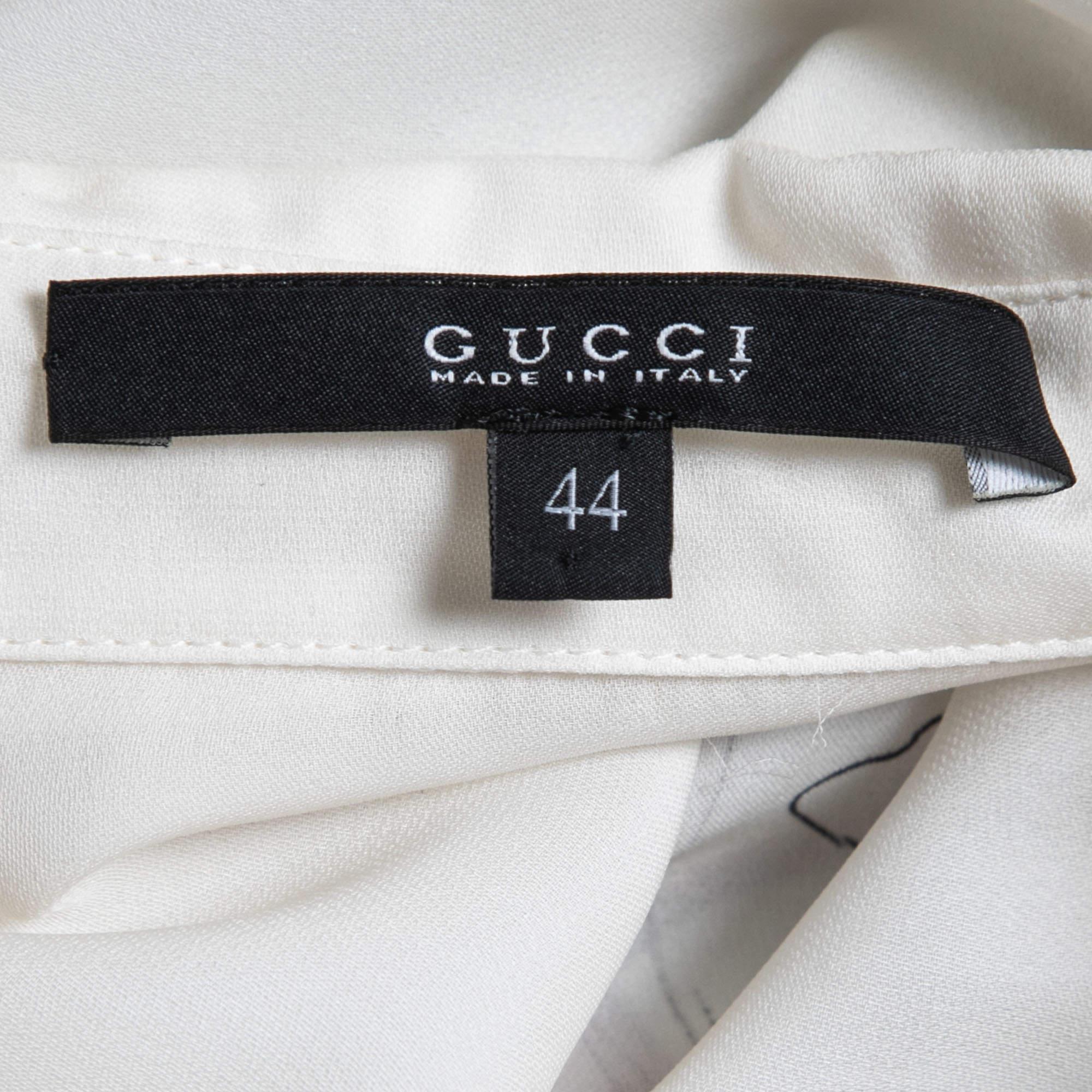 Women's Gucci White Floral Printed Silk Drop Waist Shirt Dress M