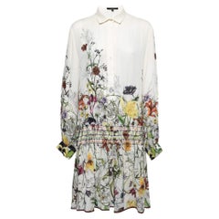 Gucci White Floral Printed Silk Drop Waist Shirt Dress M