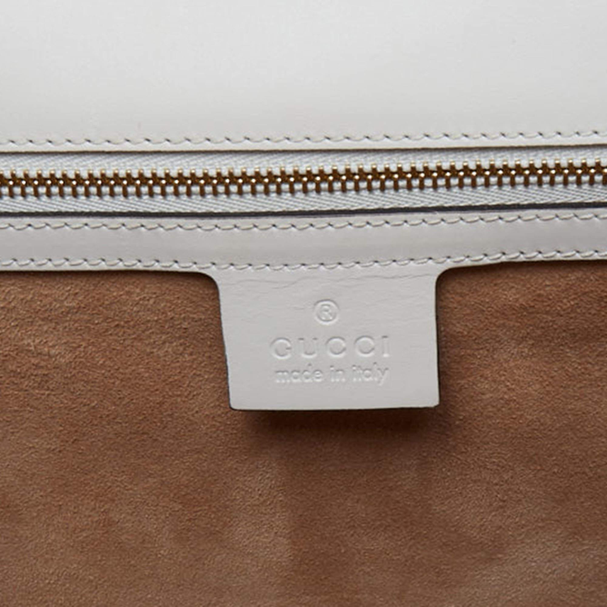 Women's Gucci White Floral Sequins Patch Leather Medium Sylvie Top Handle Bag