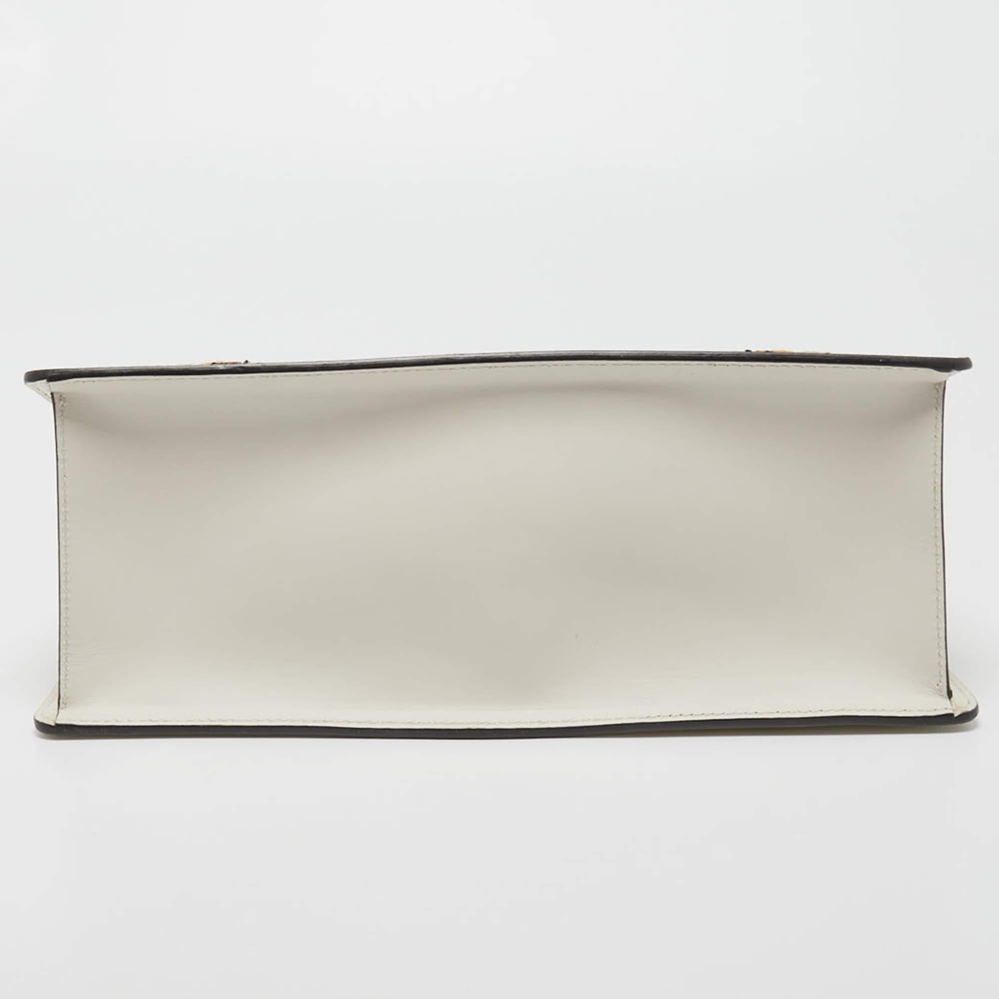 Gucci White Floral Sequins Patch Leather Medium Sylvie Top Handle Bag 2