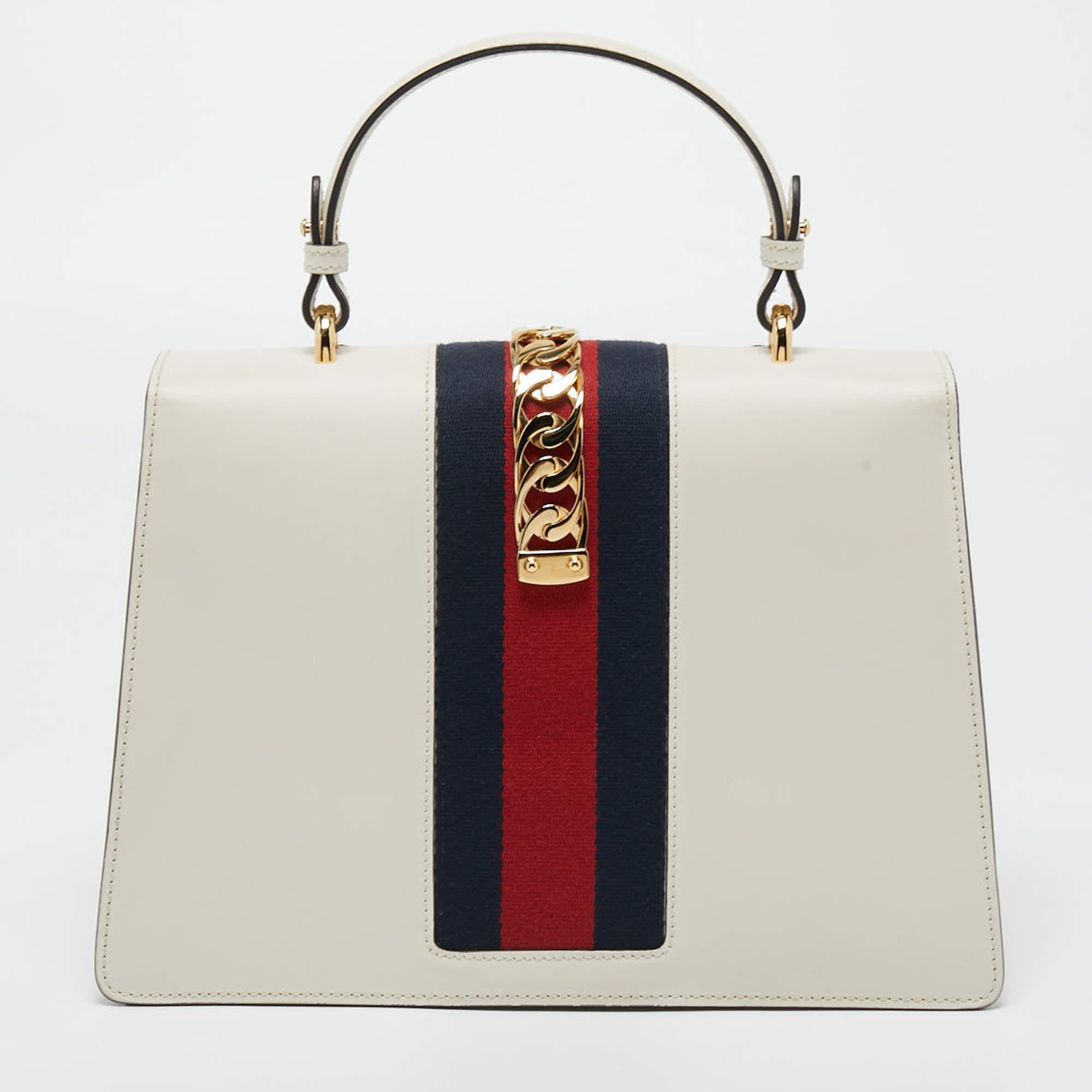 Gucci White Floral Sequins Patch Leather Medium Sylvie Top Handle Bag 4