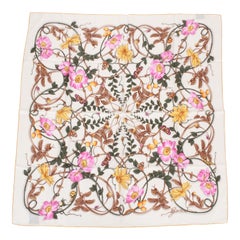 Used Gucci White Flowers Silk Scarf