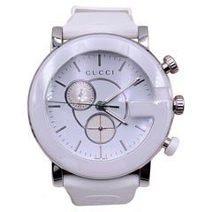 Gucci White G-Chrono Watch 101M Ceramic Bezel Rubber Wrist Strap