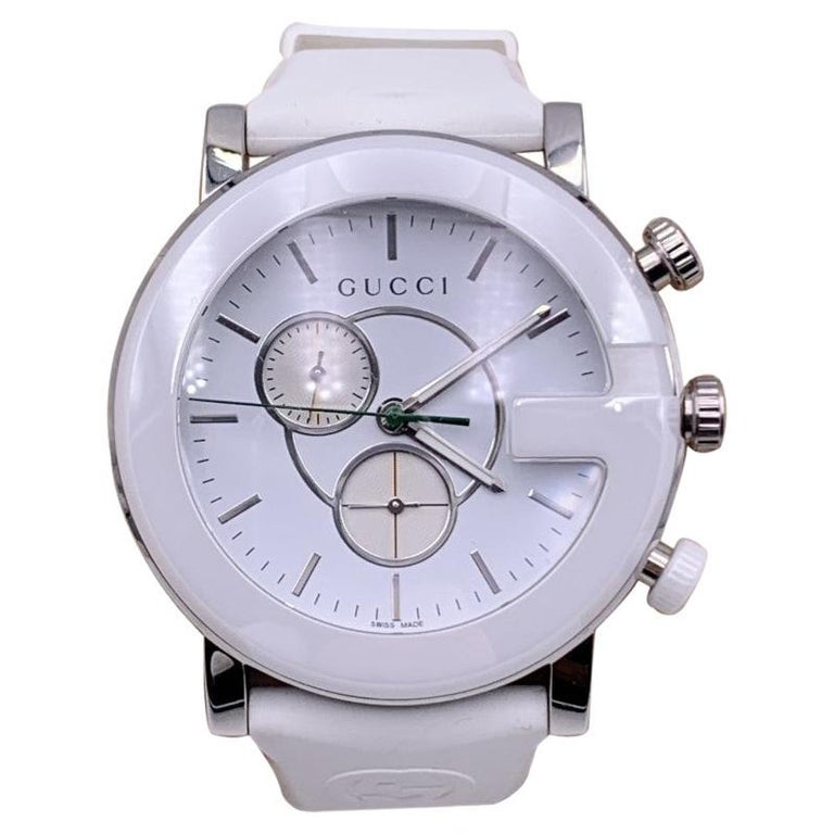 Gucci White G-Chrono Watch 101M Ceramic Bezel Rubber Wrist Strap at 1stDibs  | gucci 101m chrono, gucci watch rubber band, gucci ceramic watch