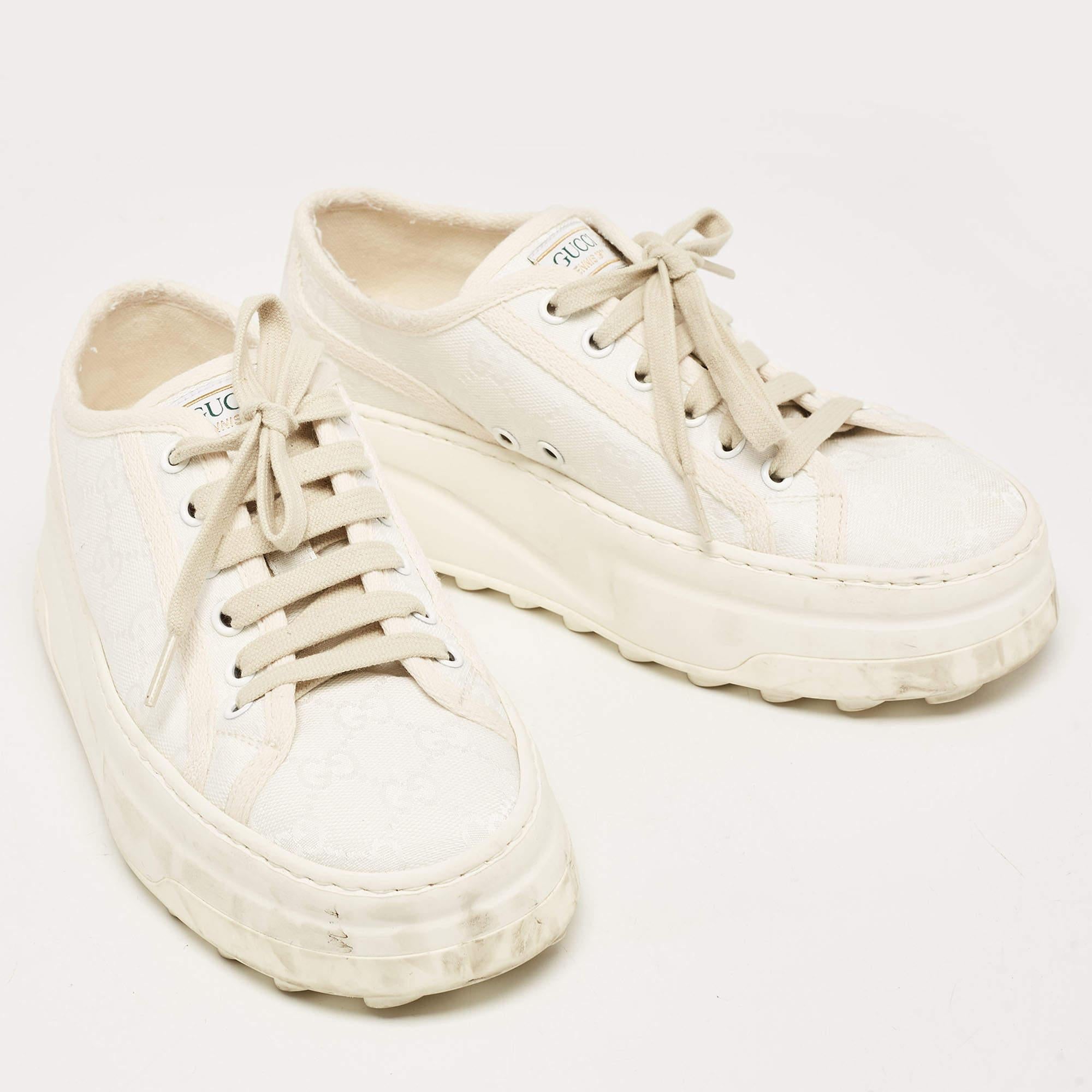 Gucci White GG Canvas Tennis 1977 Platform Sneakers Size 37 For Sale 1