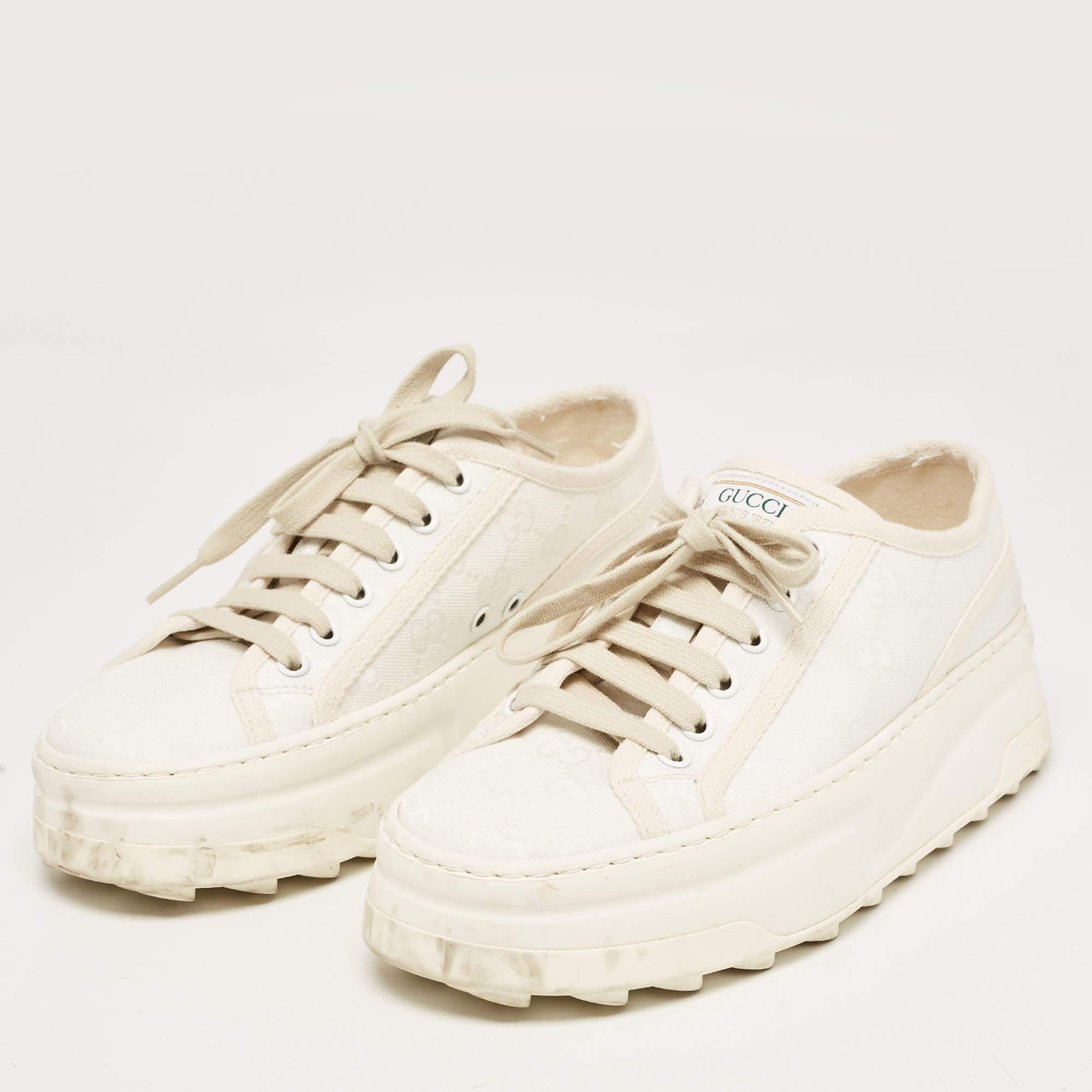 Gucci White GG Canvas Tennis 1977 Platform Sneakers Size 37 For Sale 2