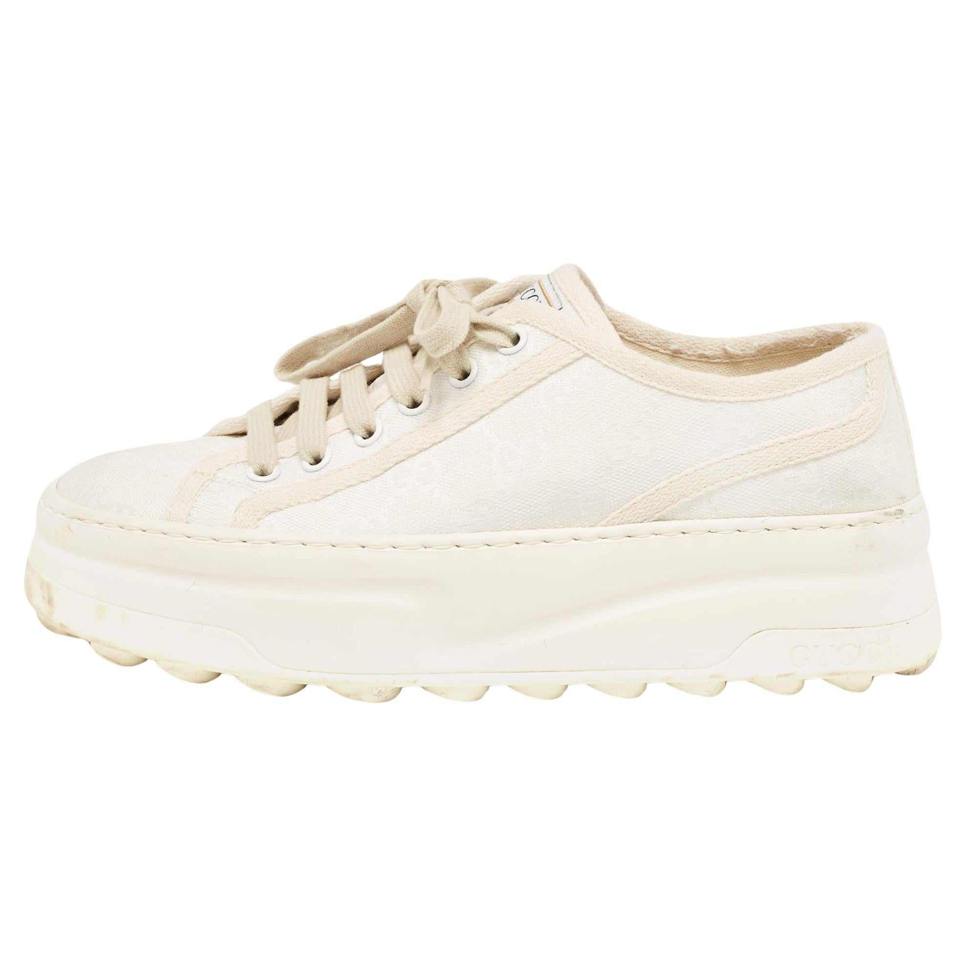 Gucci White GG Canvas Tennis 1977 Platform Sneakers Size 37 For Sale