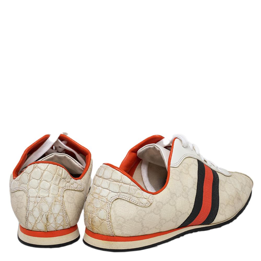 Gucci blanco GG recubierto de lona y cuero Web Zapatillas de deporte de baja altura Tamaño 39.5 Blanco