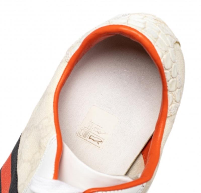 Gucci Weiß GG beschichtetes Segeltuch und Leder Web Low Top Turnschuhe Größe 39,5 Damen
