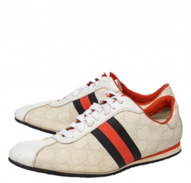 Gucci Weiß GG beschichtetes Segeltuch und Leder Web Low Top Turnschuhe Größe 39,5 1