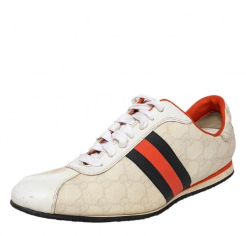 Gucci Weiß GG beschichtetes Segeltuch und Leder Web Low Top Turnschuhe Größe 39,5 2