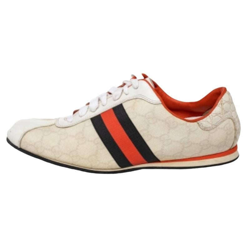 Gucci White GG Coated Canvas And Leather Web Low Top Sneakers Size 39.5