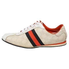 Gucci Bianco GG Tela rivestita e pelle Web Scarpe da ginnastica basse Taglia 39.5