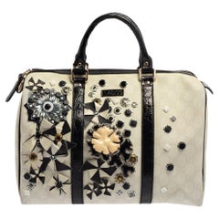 Gucci White GG Coated Canvas Floral Applique Joy Boston Bag