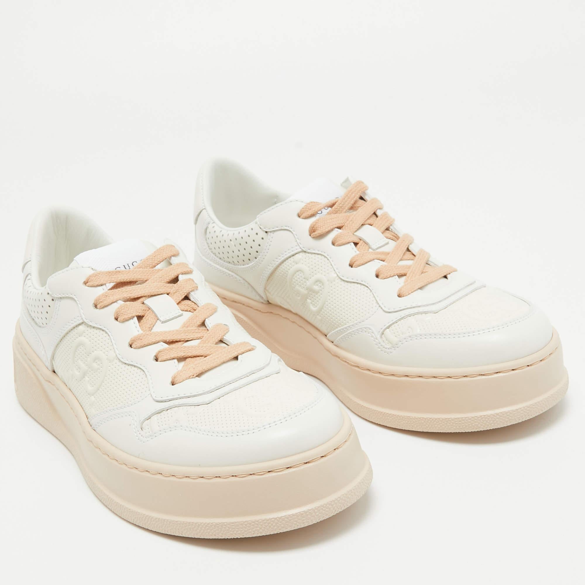 Gucci White GG Embossed Leather Low Top Sneakers Size 37 1